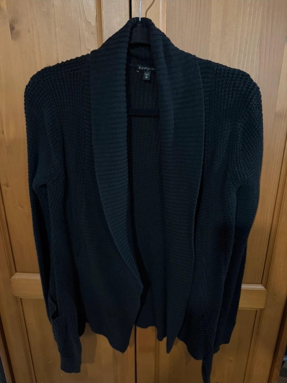 Express Black Open-Front Ribbed Cardigan with Turtleneck Collar